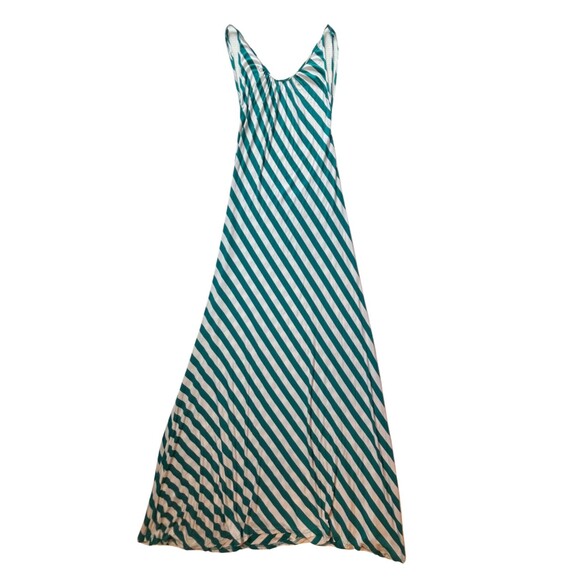 Paradise Maxi Dress Blue White Striped Backless‎ Sleeveless Asymmetrical Hem  L - Picture 13 of 15